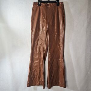 CIDER Brown Faux Leather Pants leather Sz M Wide Bootcut